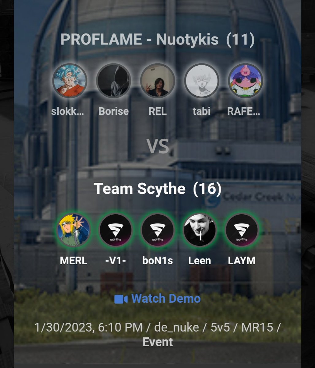 TeamScythe's tweet photo. That's another one in the bag as we take down #PROFLAME 16-11 on Nuke!
A little wait to see who our next opponent is but I have a sneaking suspicion it may be @9INEGG
who will want to redeem themselves from the last time we met.
#CSGO
#IEMBrazil
#TeamScythe
#RoyalScythe https://t.co/AVXeqc0s5X