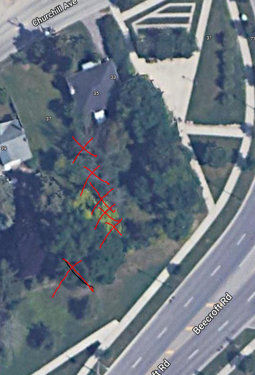 ChrisNolan_ca's tweet photo. Today's tree loss in #Willowdale is 'understandable'. It was struck by lightening last year and half of it was already 'missing' from that injury.
But what about these other nine trees killed last month? No excuse there afaik #TOTrees https://t.co/PVkhu8T5Fr