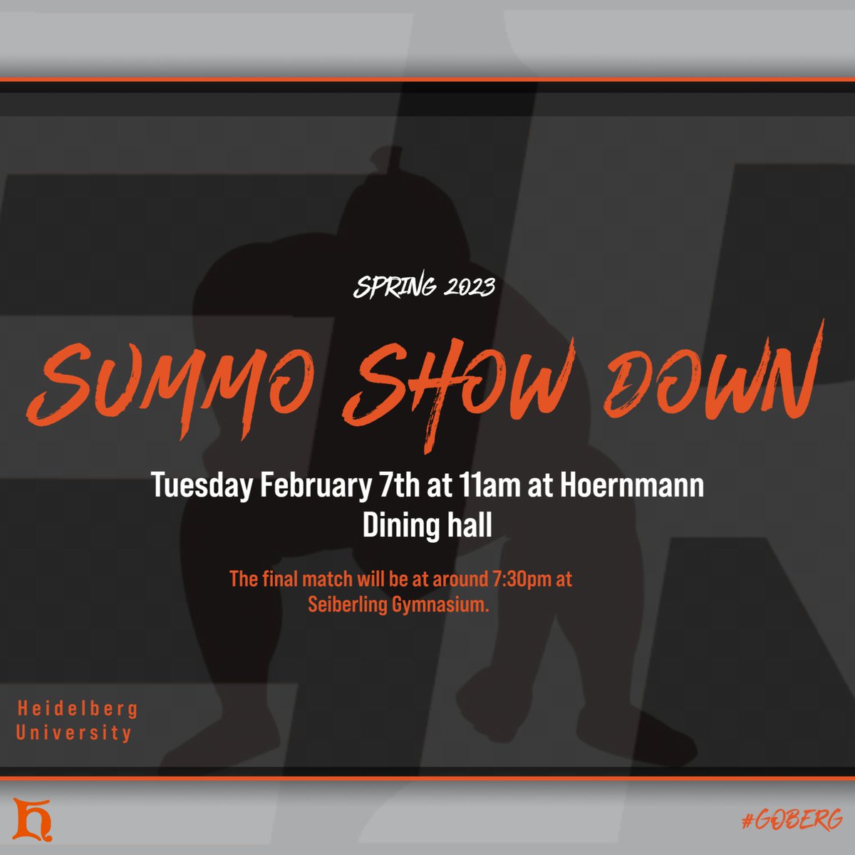BERGIntramurals's tweet image. HELPING PROMOT!
Heidelberg University will be having Summo wrestling this semester. It will be taking place at the dinning hall next Tuesday at 11am. Winners match will be  later that night at the Gymnasium at around 7:30. Stay tuned for the link to sign up to wrestle.