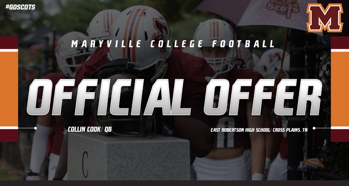 Blessed to receive an offer from <a href="/MCScotsFootball/">Maryville College Football</a> <a href="/scott_brumett/">Scott brumett</a> <a href="/QBCoachFox/">Ben Fox</a> <a href="/VisionQb/">QB Vision</a> @ER_CoachA <a href="/CoachBrooks33/">CoachBrooks</a>