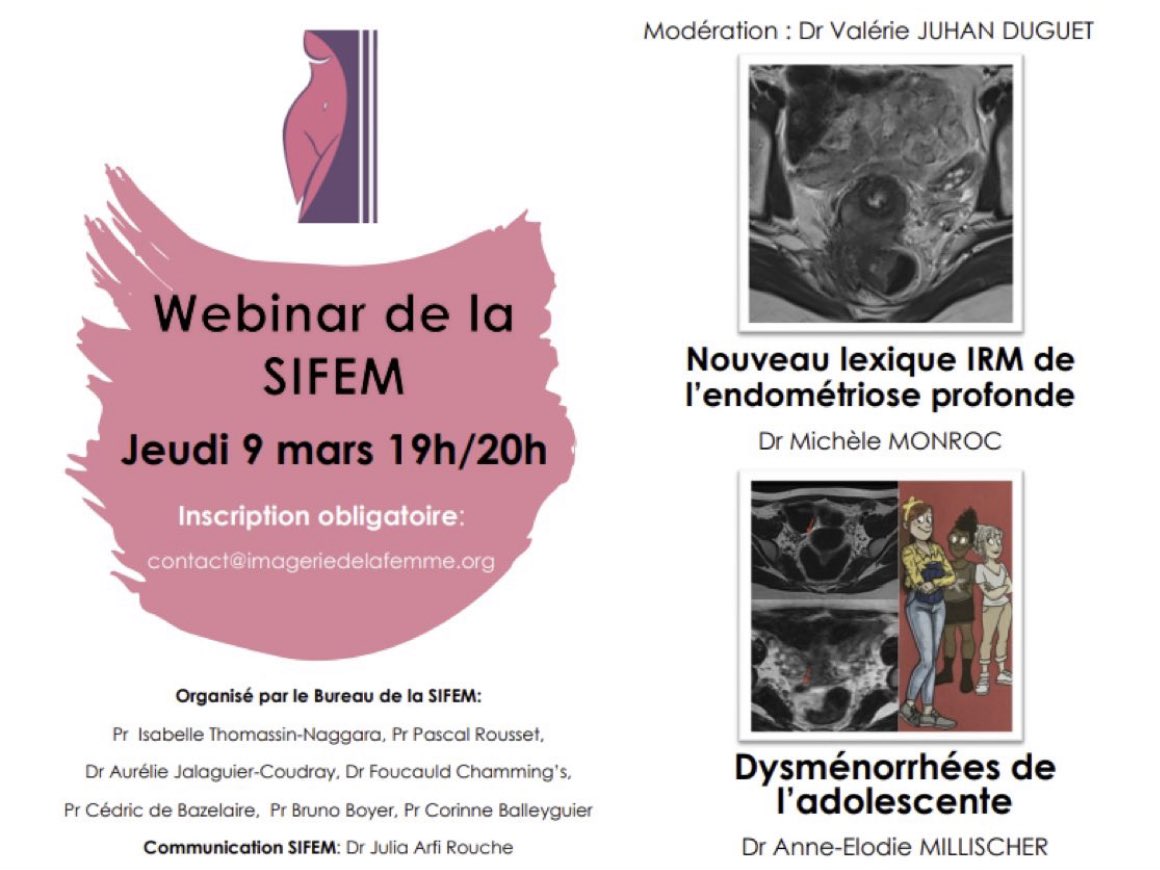 Prochain Webinar SIFEM le 9 mars 2023 de 19h à 20h. Inscrivez-vous: contact@imageriedelafemme.org
<a href="/SifemF/">SIFEM imagerie de la femme</a> 
@millsheranneelodie
@michelemonroc
@valeriejuhanduguet