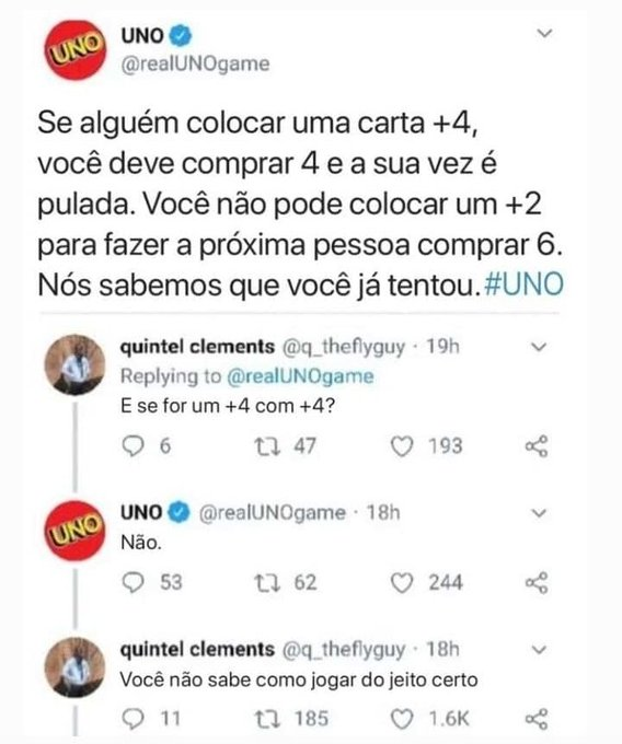 Pérolas da net 🇧🇷 on X: Uno não sabe jogar Uno?