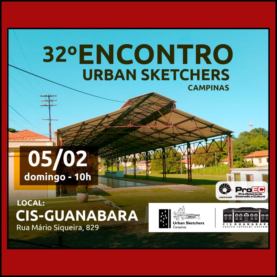 ExtensaoUnicamp's tweet photo. O CIS Guanabara receberá o 32º Encontro do Urban Sketchers Campinas no primeiro domingo de fevereiro, dia 5, a partir das 10h. O evento é gratuito e aberto para qualquer pessoa, não sendo necessário ter conhecimento técnico prévio de desenho.
#unicamp #proec #cultura #extensão https://t.co/J3S9SoTbCR