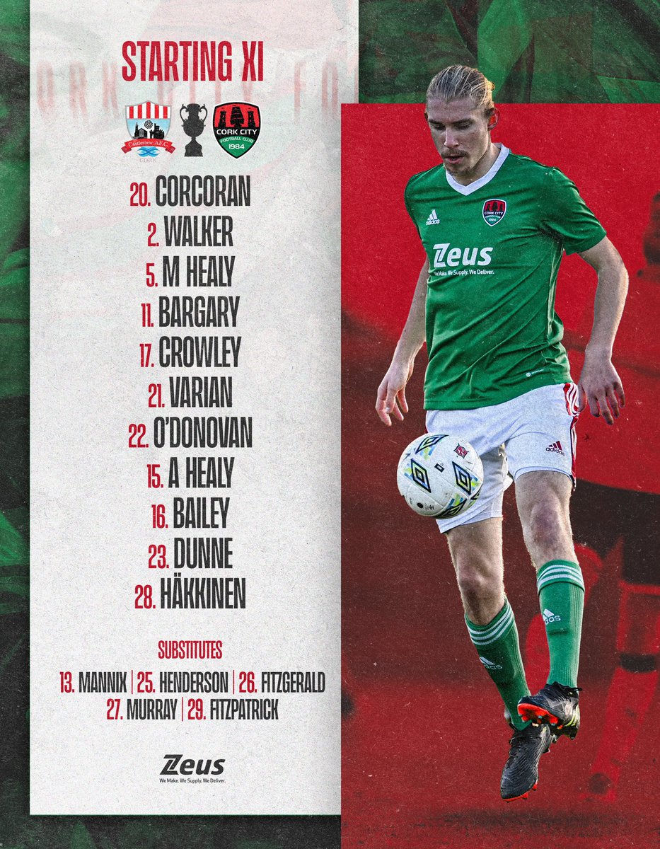 CorkCityFC's tweet photo. 𝗦𝗧𝗔𝗥𝗧𝗜𝗡𝗚 𝗫𝗜 📝

Here’s how we line up to face Castleview in the Munster Senior Cup Quarter Final this evening.

Kick-off is at 7:45pm.

#CCFC84 https://t.co/1Td0Tdd1EQ