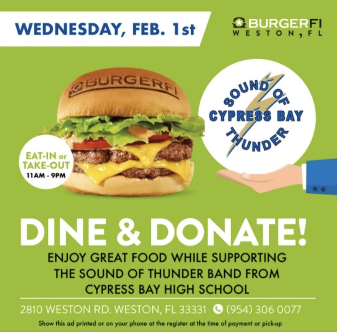 Save the date!!! Wednesday, Feb 1st! Feed your family lunch or dinner while supporting our local kids!