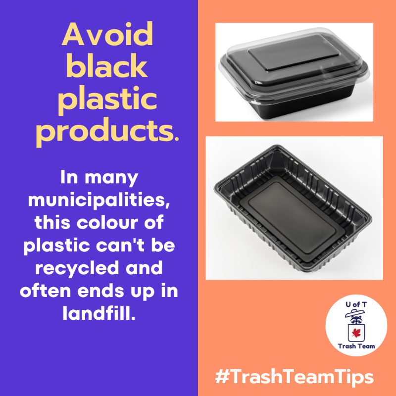 UofTTrashTeam's tweet photo. Learning what waste item goes where is an important step and helps #WasteManagement once materials leaves the house. In many municipalities black plastics aren't recyclable, so check first (in @cityoftoronto we use the Waste Wizard to double check). #HomeWasteAudit #TrashTeamTips https://t.co/Ow77wvHTeh