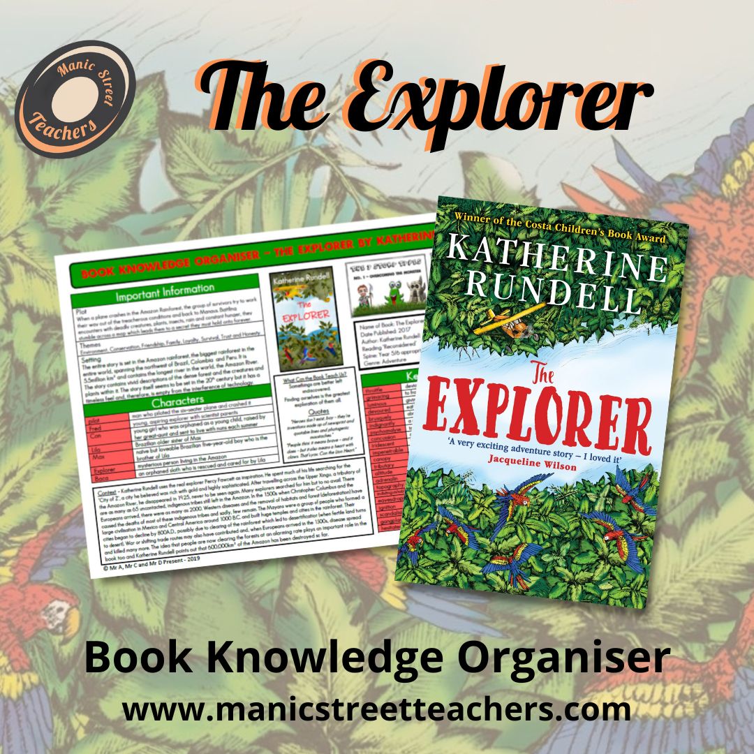 ManicStTeachers's tweet image. NEW:  🌴🦥 THE EXPLORER 🌴🦥 
So many requests for these. Here are our chapter-by-chapter quizzes for this brilliant book. Yay!
✅ Book Knowledge Organiser
✅ Chapter Quick Quizzes
✅ Supports SEND/EAL
✅ Read our blog
100+ others online now here: manicstreetteachers.com/book-knowledge…