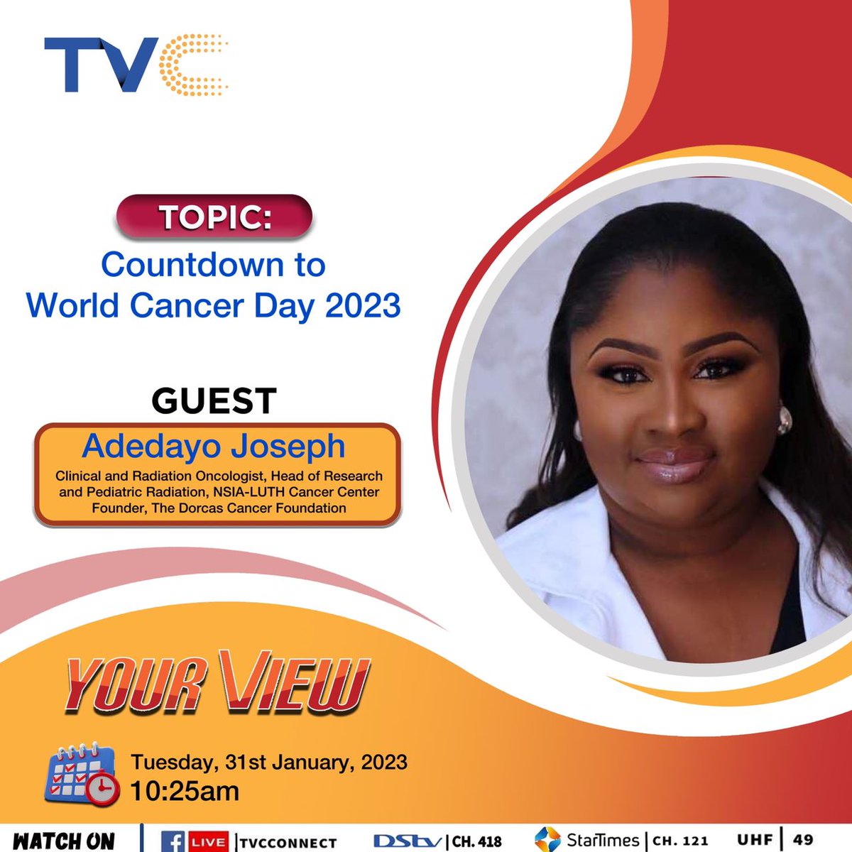 DorcasCancer's tweet image. Join @drJosephOnc tomorrow on #yourview @TVCconnect .

#worldcancerday #childhoodcancer #cancerdoctor #childhoodcanceradvocate #media