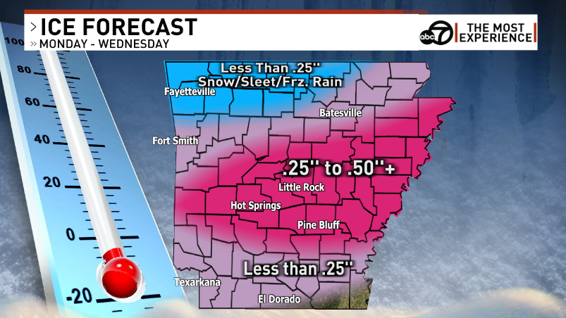 ToddYakoubian's tweet photo. Current ice forecast.  Thanks for trusting the team with the most experience. #ARWX https://t.co/fFwmGBi6i4