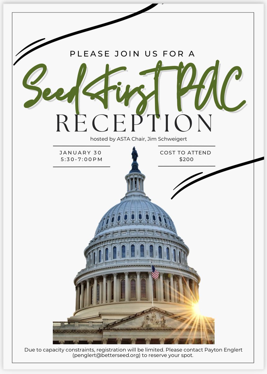 seedfirstpac's tweet photo. Don’t miss out of the Seed First PAC reception tonight at #ASTAVegFlo.  We still have spots available and would love see you at this important event for our industry!  #betterseed https://t.co/rAmd0qGi46