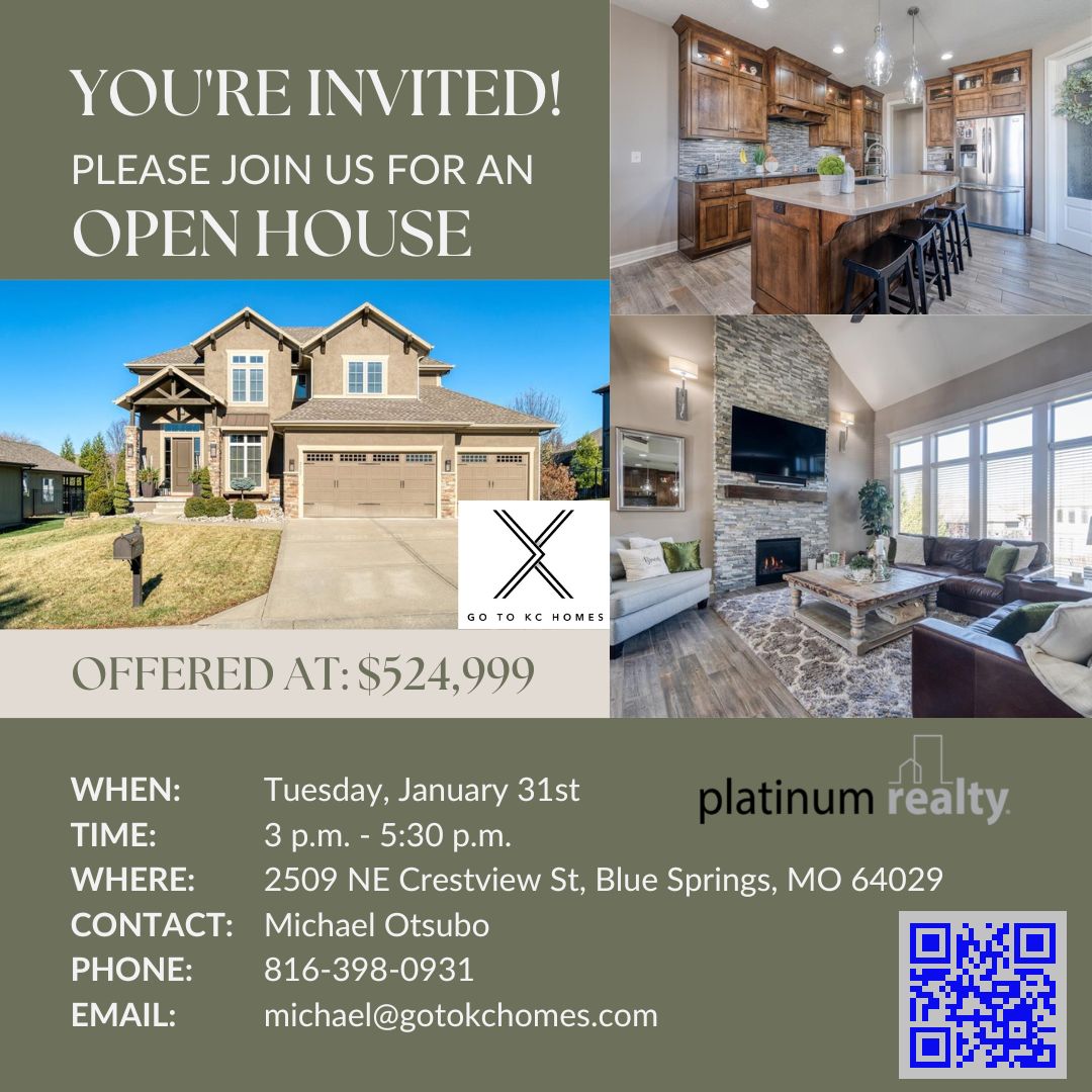 🚨🚨🚨🚨 OPEN HOUSE ALERT🚨🚨🚨🚨
Join me Tuesday, January 31st, from 3 PM to 5:30 PM and get a glimpse at what could be your next home!
#bluespringsmo  #grainvalleymo #leessummitmo #independencemo #kansascitymo #buyingahome #buyandsellrealestate #homeownership #homebuying