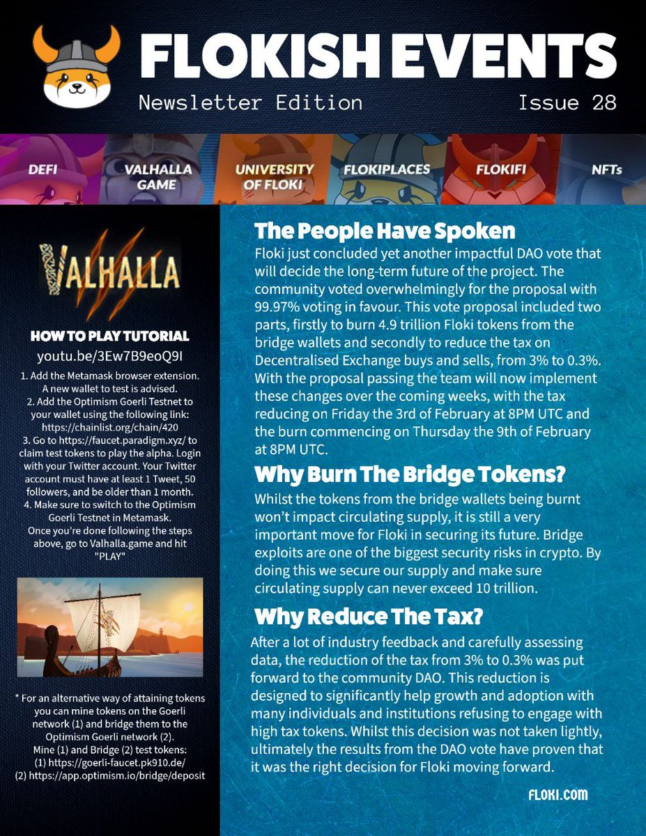 FLOKI's tweet photo. FLOKI NEWSLETTER #28! 📰

Check out the 28th edition of our #FLOKI newsletter featuring the most recent Flokish news! 

Thanks to @MrN0ddy for keeping us updated. https://t.co/gSC6PtwO1Q