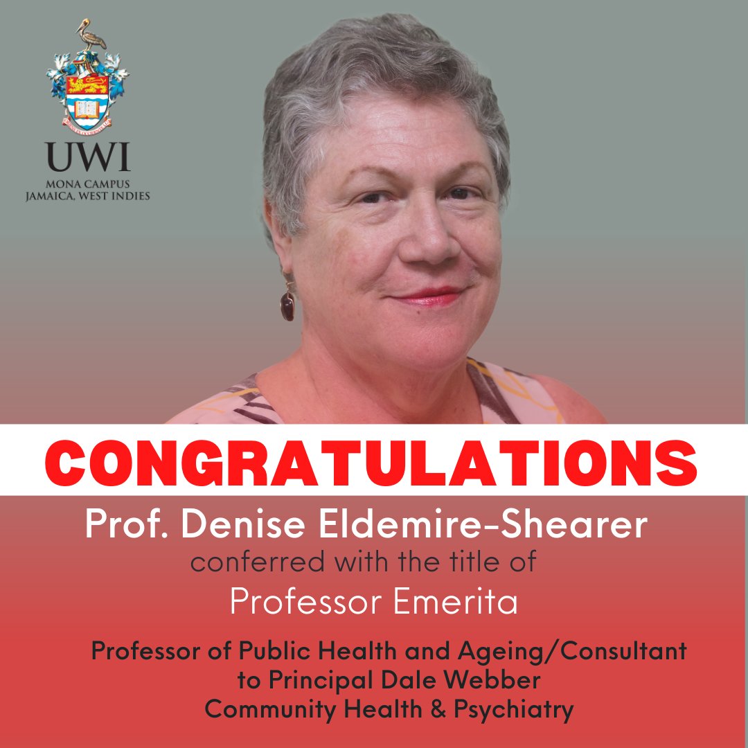 UWImona's tweet image. The UWI Mona congratulates Prof. Celia Christie Samuels, Prof. Denise Eldemire-Shearer and Prof. Maureen Samms-Vaughn on being conferred with the title Professor Emerita. 

#RootedReadyRising #UWI@75 #PelicanPride #TheUWIMona