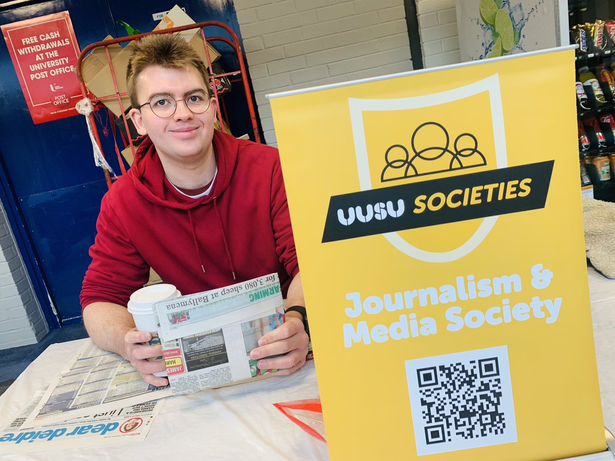 Journalism at Ulster (@ulsterjournos) on Twitter photo Our <a href="/simonbennett24/">Simon Bennett</a> on duty at the Journalism and Media Society stall today at our Refresherโs Fair Our <a href="/simonbennett24/">Simon Bennett</a> on duty at the Journalism and Media Society stall today at our Refresherโs Fair