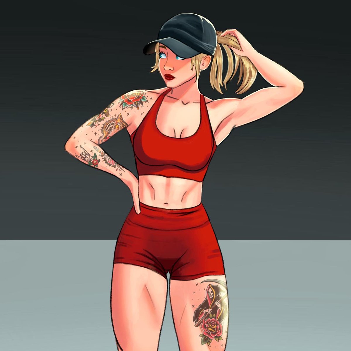 stephdeath_'s tweet photo. @MegglesArt Hi everyone! My favorite things to draw are gym girls, tomboys, cool sneakers, baseball hats, tattoos, ponytails, and things video game related. ❤️‍🔥 Looking forward to making some new friends! https://t.co/Nt7MB8fgLB