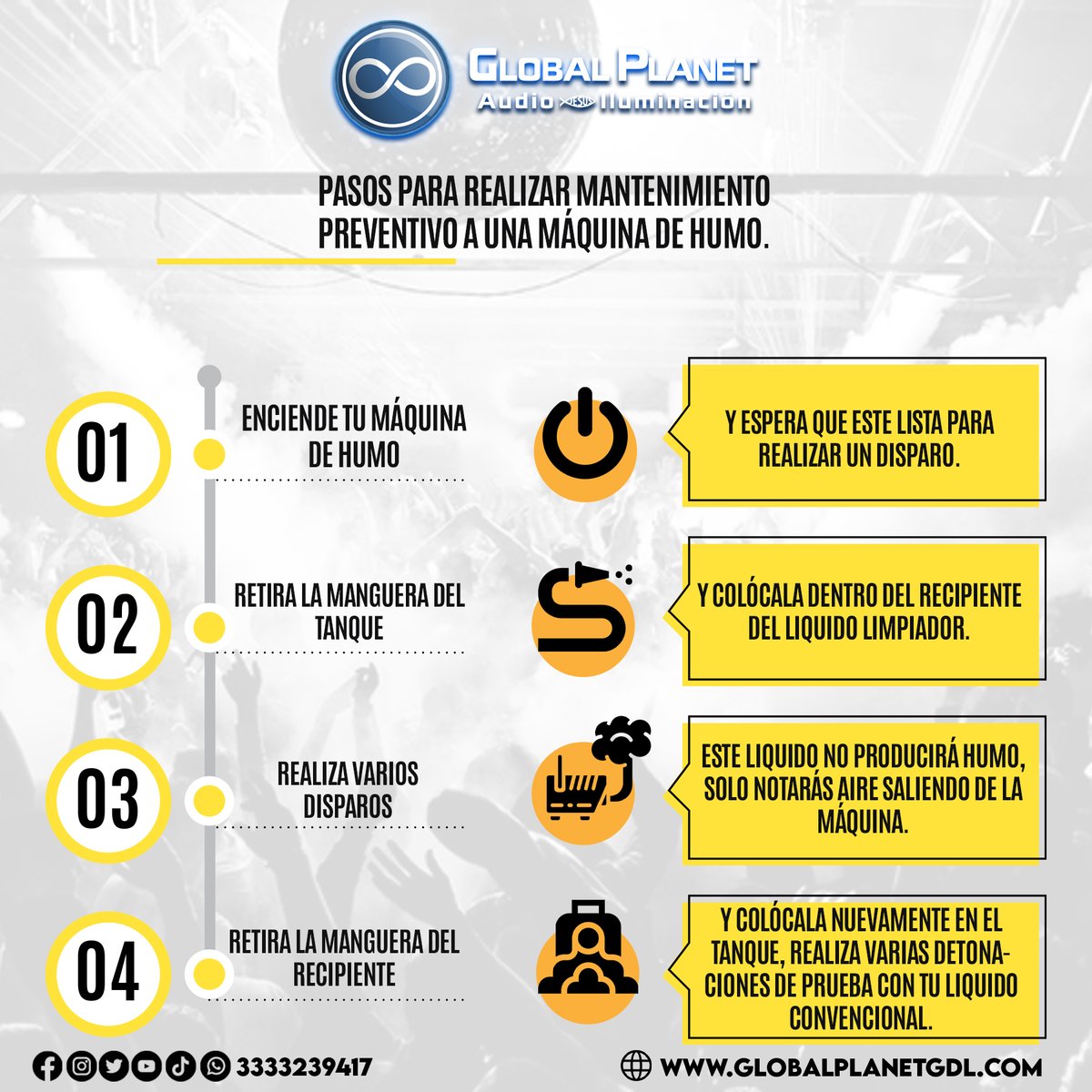 GlobalPlanetmx's tweet photo. #FelizLunes amigos de Global Planet. 

Queremos iniciar la semana dándote una serie de #GlobalTips para que mantengas en perfectas condiciones tú máquina de humo, aprovechando así su máxima capacidad de trabajo y duración. 

📱 3333239417 https://t.co/wHdAyvTyfB