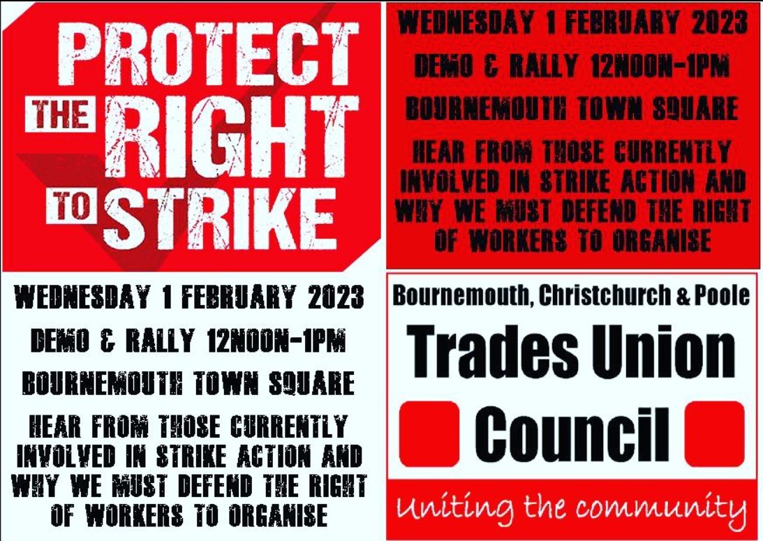 DorsetPA's tweet photo. #RightToStrike demo 12-1pm Weds  Feb 1st #Bournemouth #Dorset https://t.co/X1WdEBx3pV