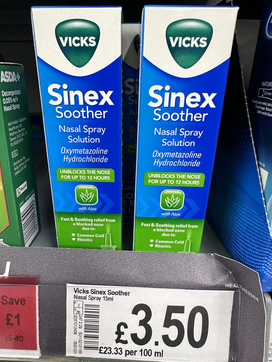 DrStevenKinnear's tweet photo. A couple of options for easing rhinitis and sinus congestion. Just remember, you donβt have to buy the expensive branded stuff if you donβt want to. Oxymetazoline hydrochloride is the active ingredient.
#selfcare #selfcareaware https://t.co/ereeuEIwk3