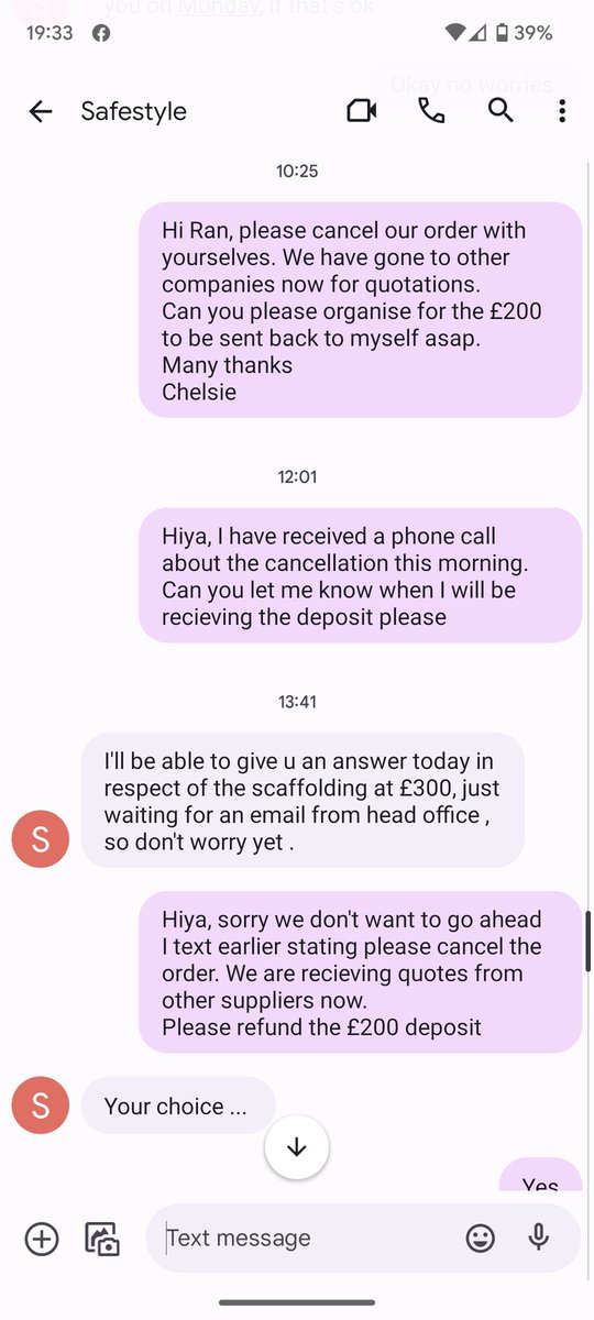 ChelsieLouisa's tweet photo. Honestly the customer service at @safestyle is beyond a joke! Stay away from this company, you sign with them, give it few days and they try and slap on more costs. Try to cancel and it's a full blown battle just to get your deposit back. #worstcompany #safestyle #window #Doors https://t.co/WyuyRRMA2D