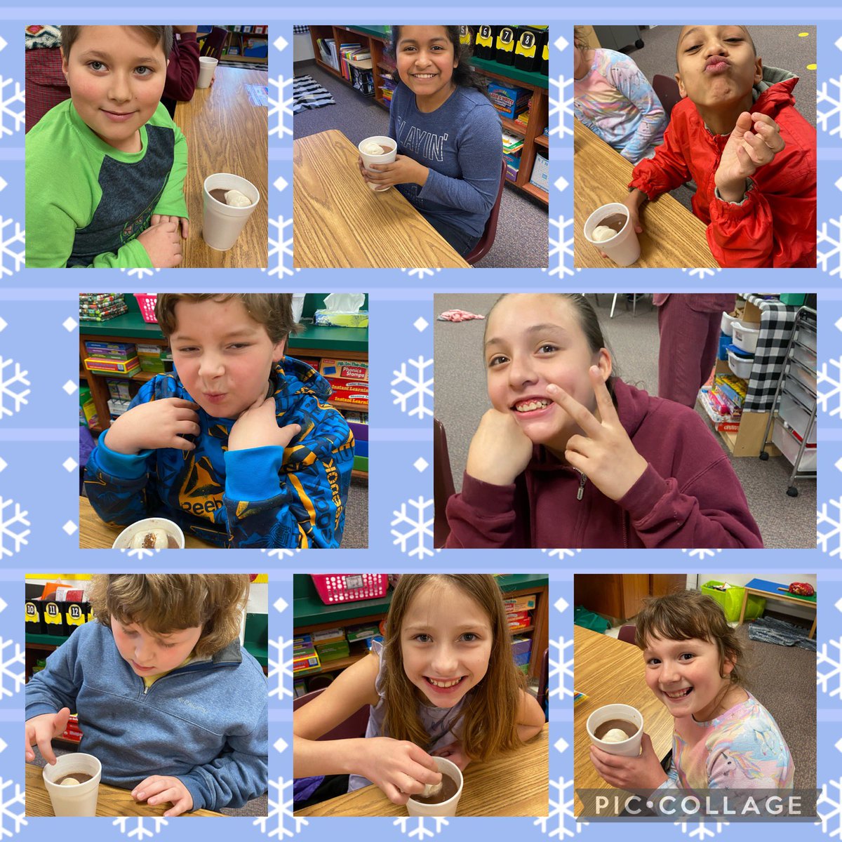 Hot chocolate 🍫 party!!! We had the coolest marshmallows, the center was filled with chocolate that melted with the marshmallow into our hot chocolate.