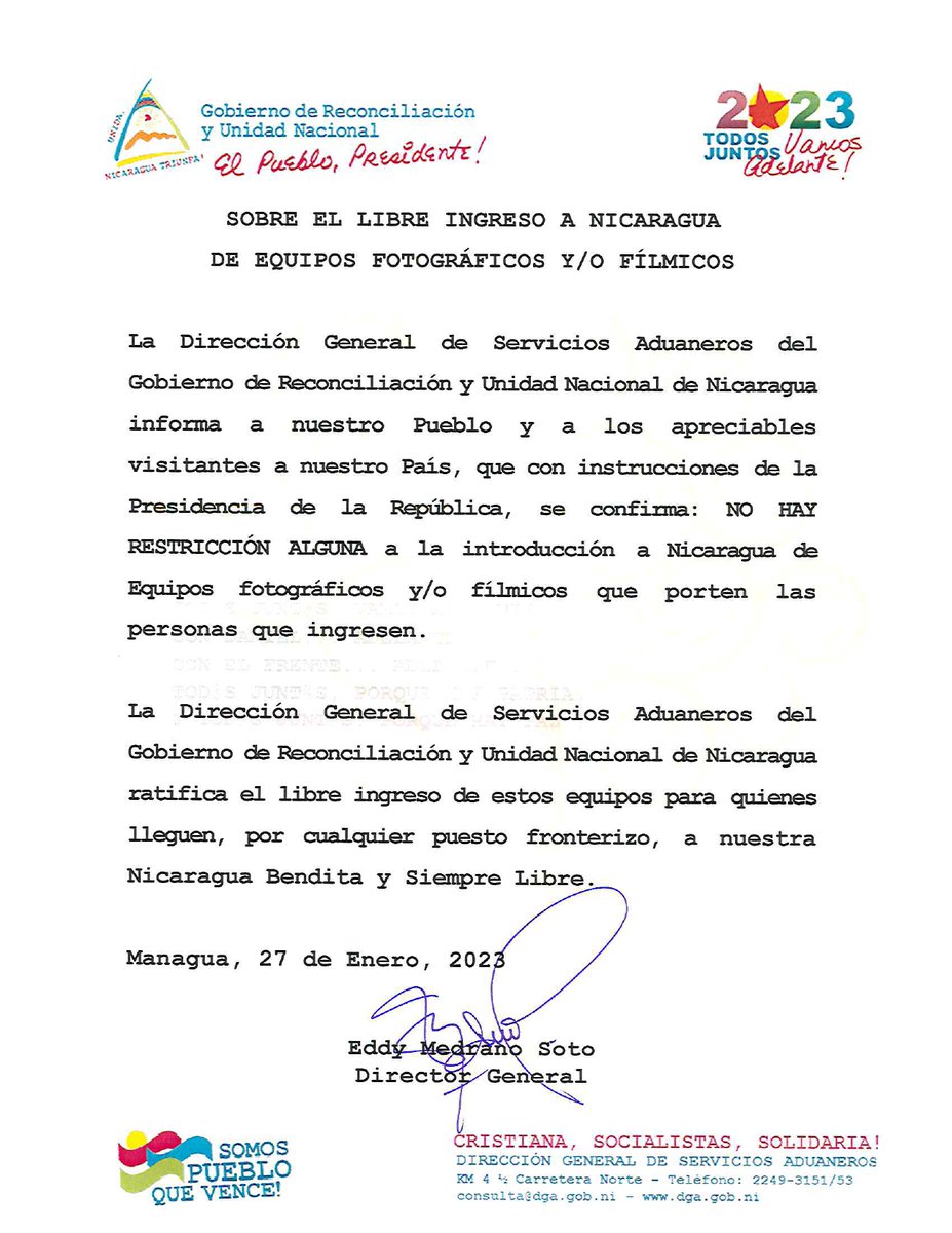 EmbaixadaNicBr's tweet photo. Comunicado Oficial sobre el Libre Ingreso de equipo fotográfico a Nicaragua! https://t.co/bea5XKy2If