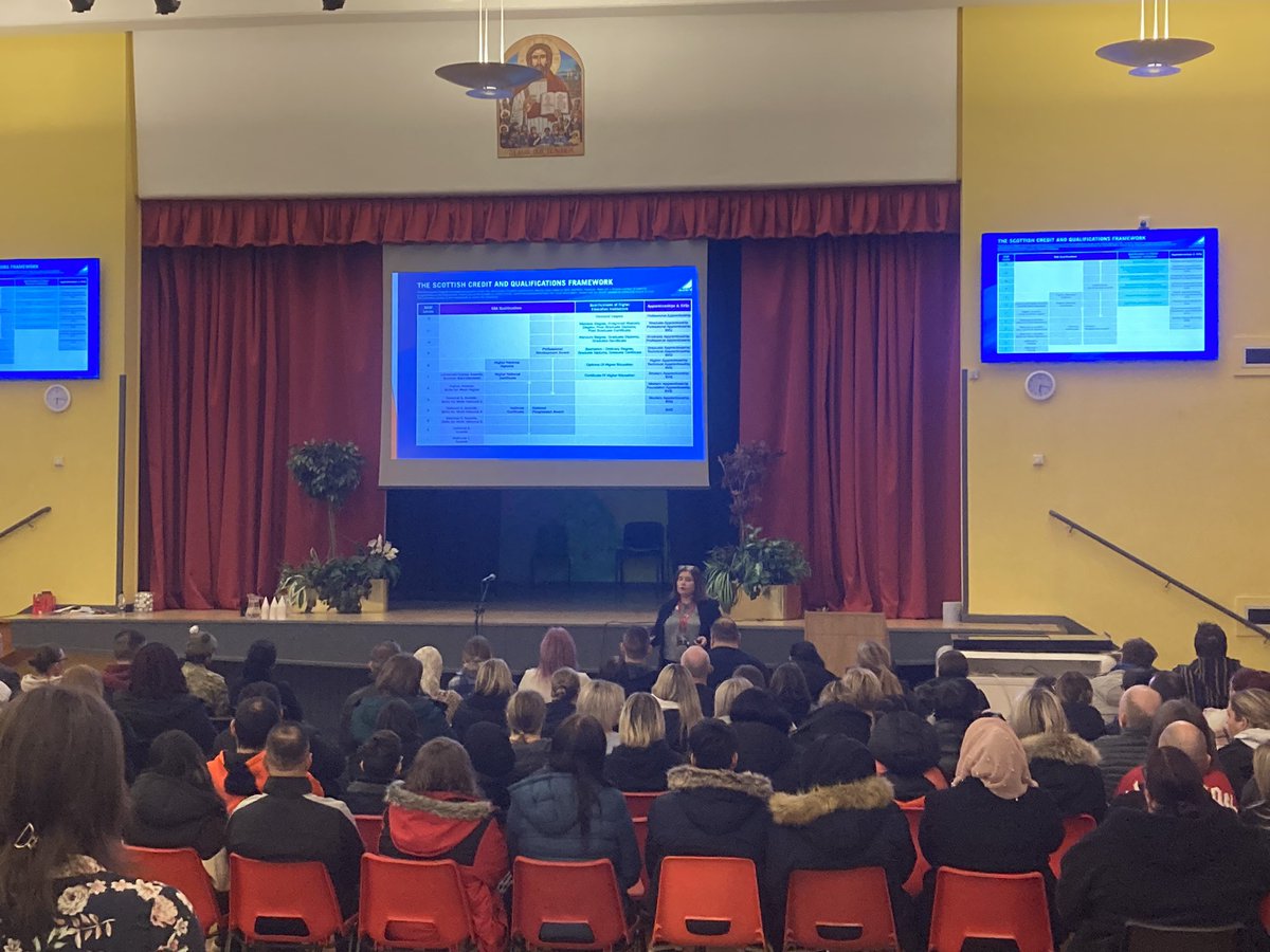 dywstpauls's tweet photo. Thanks 🙏 to all the staff and our guest @5Brutus5 from @Glasgow_Clyde for speaking to the parents/carers of our S3 pupils about Senior Phase options, pathways and college course articulation with university. Lots of information to help pupils plan their paths #Partnership https://t.co/wbxj7HhjSa