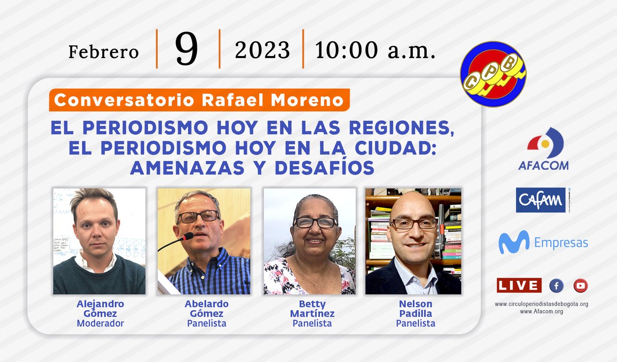 PeriodistasCPB's tweet photo. Conoce nuestra agenda académica en el marco del Día del Periodista y participa 👇👇👇👇
https://t.co/NGgfTT1Udw
#premiocpb2023 #agendacadémica #cpb2023 https://t.co/Cfd06sv82q