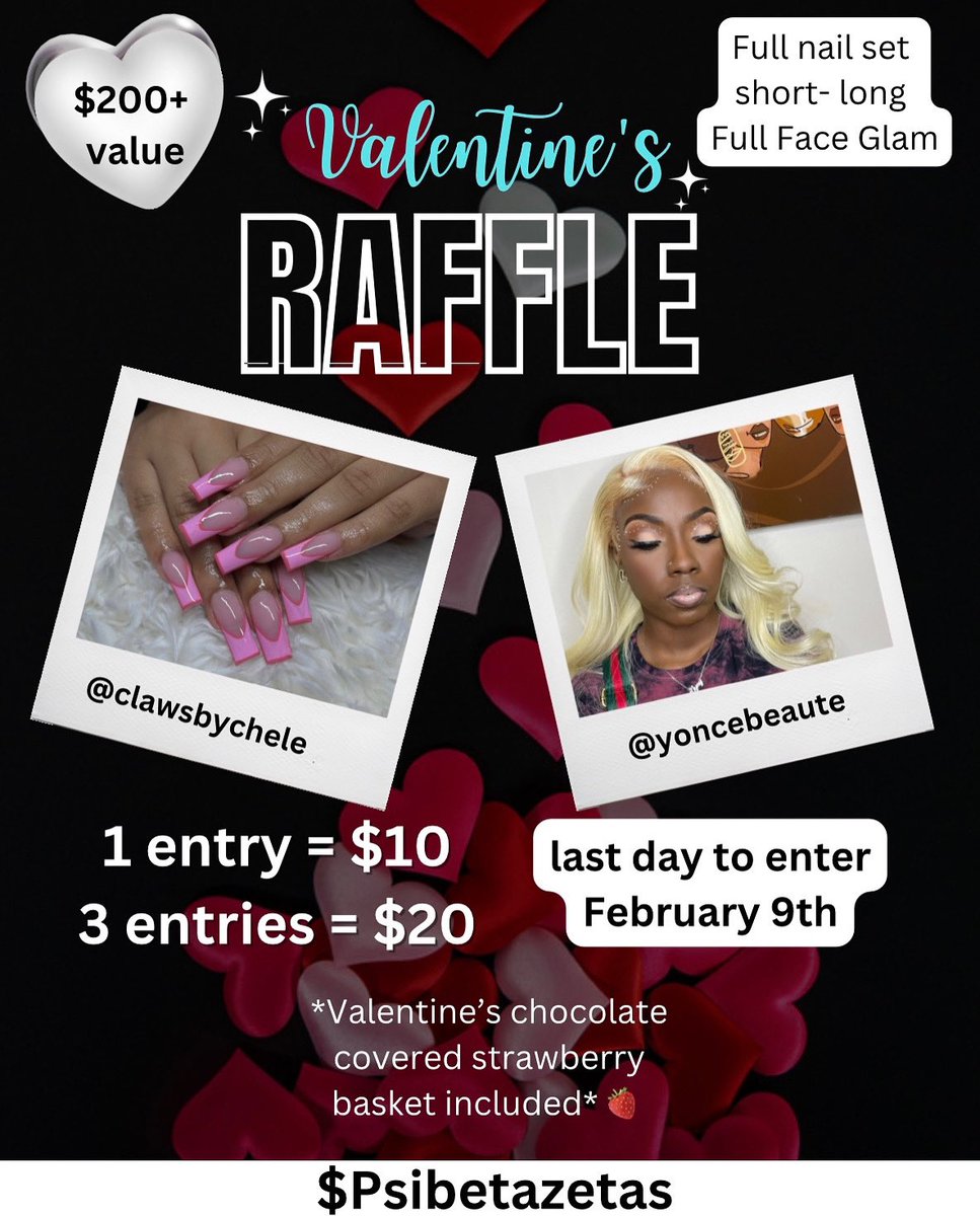 Booking or looking ? 
- enter the VDay raffle today and get a full set, full glam, and gift basket for one $10 entry!! 

#gramfam #LATech #ulm #gramblingnailtech #rustonnailtech #clawsbychele