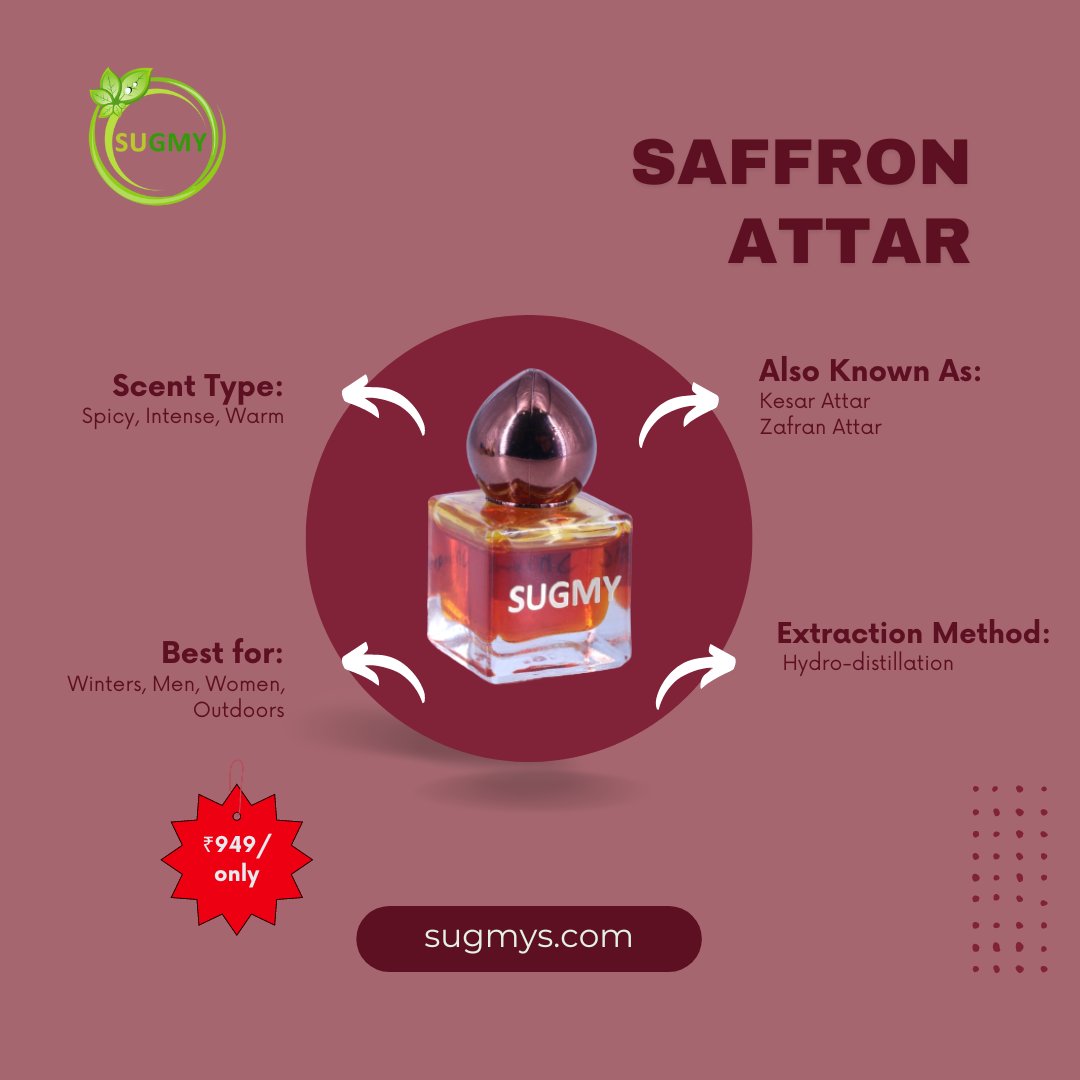 Do you like the luxurious aroma of Zafran? Buy Pure Saffron Attar online from Sugmys.com at just 949.
#KesarAttar #ZafranAttar #safronAttar #perfume #alcoholfreeperfume #sugmy #kannaujattar
#sugmyfragrances #attar #attarlover #fragranceaddict #fragrancelover