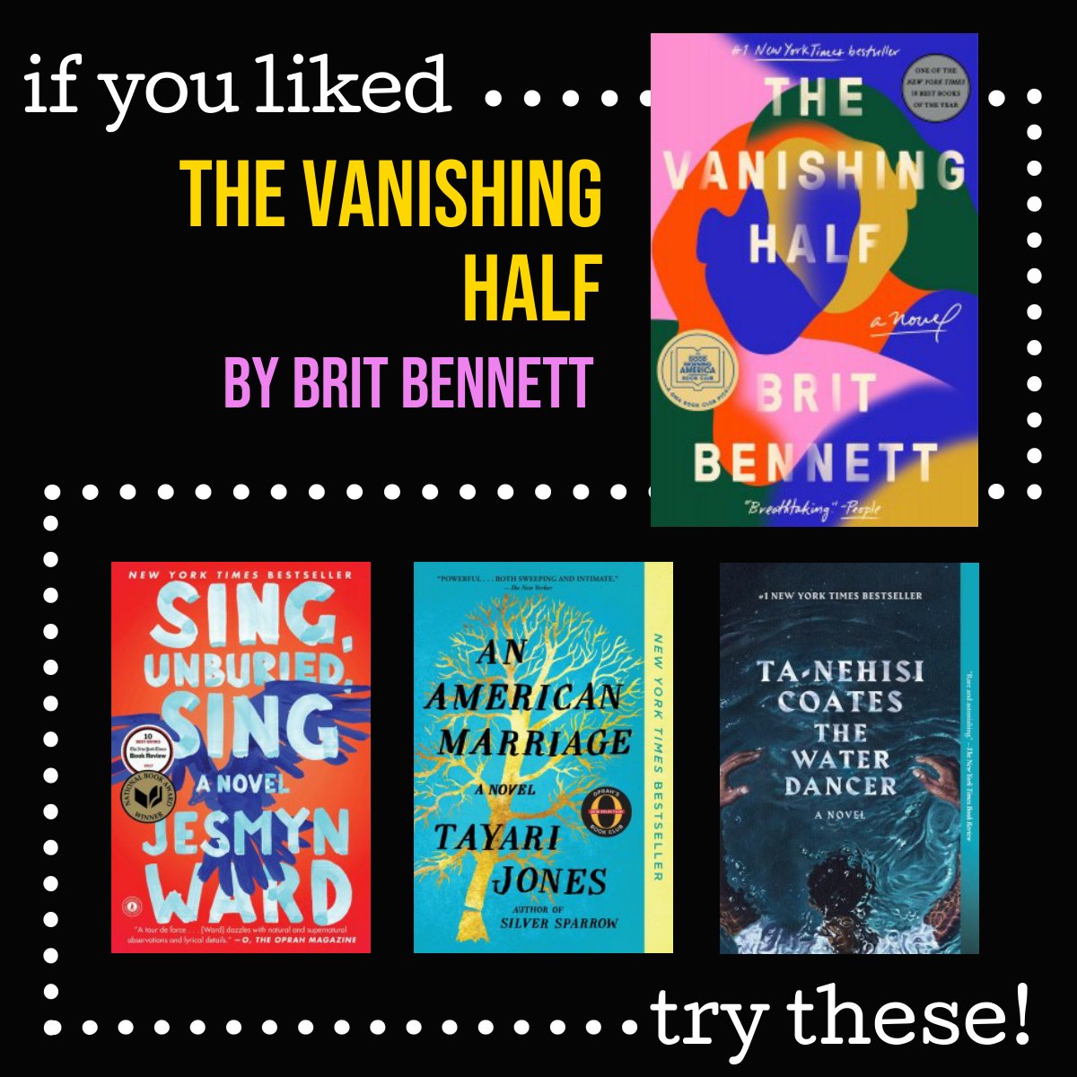mclsnj's tweet photo. If you enjoyed #reading #TheVanishingHalf by #BritBennett, give these other #books a try!
Find them all in our collection:
https://t.co/oQZcm1RvwW
#readalikes #njlibraries #fiction #toread #booklovers #readalike https://t.co/QcMElk7IJw