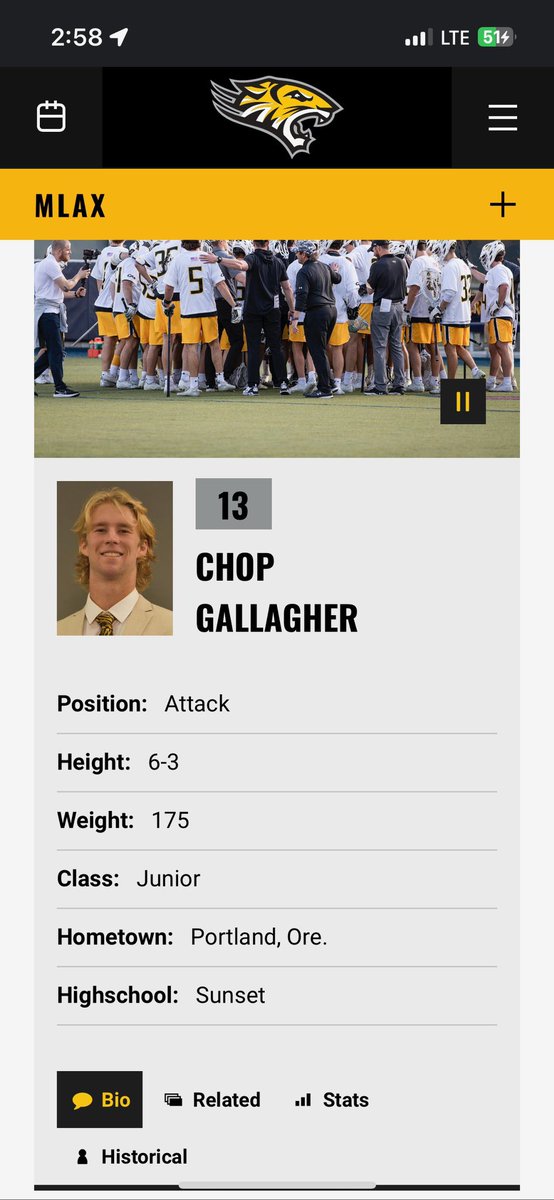 Alright folks. I think we might have found the rival to Loyola’s Mustang Sally as best name in college lacrosse:

<a href="/Towson_MLAX/">TU Men's Lacrosse</a>’s Chop Gallagher.