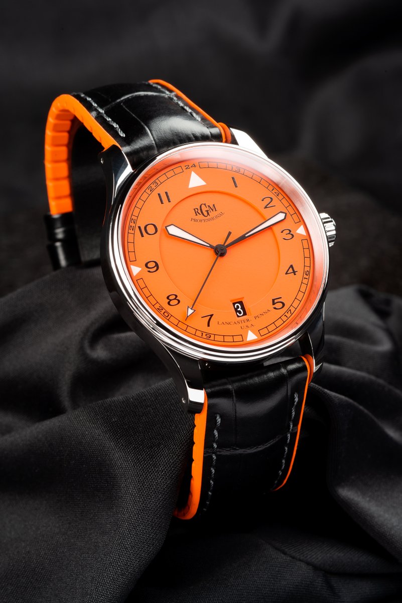 RGMWatchCompany's tweet photo. We have brought back the RGM Model 151-OP with its beautiful orange dial, available with no date, or a date at 6. 

#rgmwatchco #rgmwatches #rgmwatch #watch #wristwatches #watchmaking #watchmaker #independentwatchmaking #independentwatchmaker
#orangedial
#pilotwatch #pilotwatches https://t.co/QFkLJ2ojcR