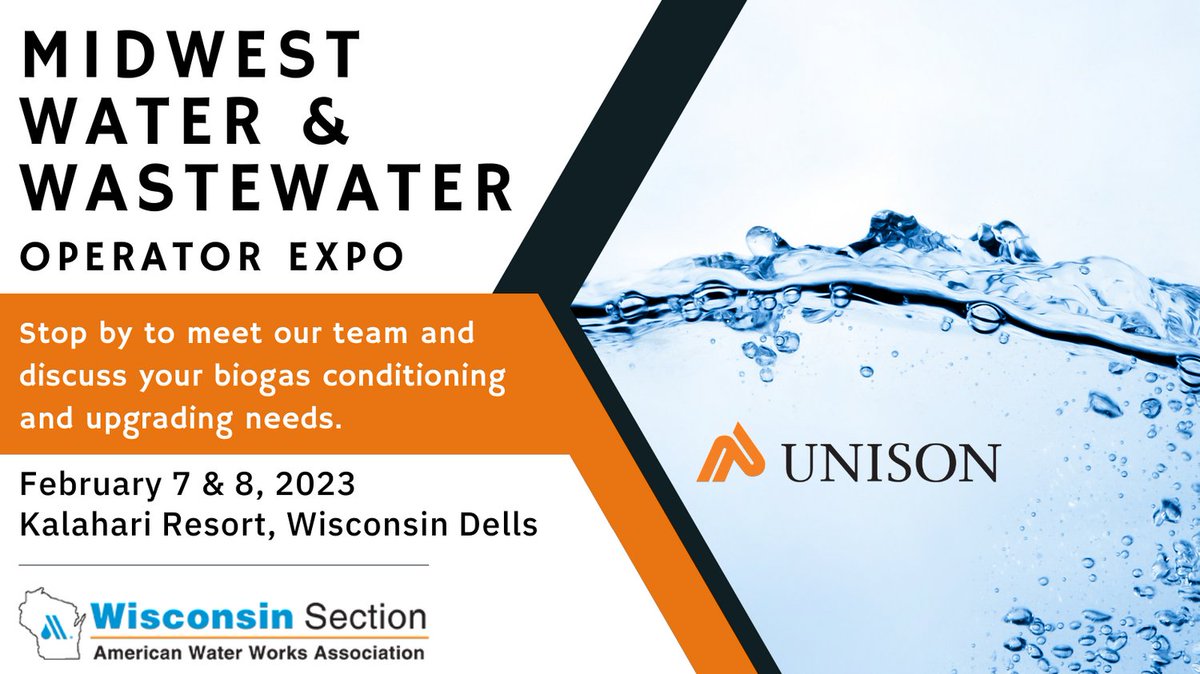 Stop by our booth in Wisconsin Dells to meet our team and discuss your biogas conditioning and upgrading needs. 
#benefitsofbiogas, #biogas, #biogasupdgrading, #MidwestWater&Wastewater2023