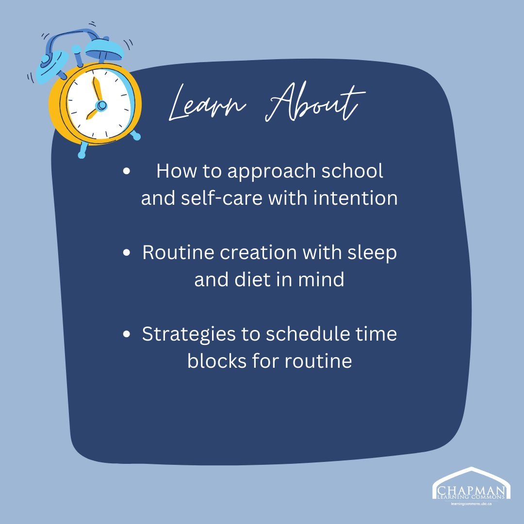 UBCLearn's tweet image. Need some help re-adjusting with a better schedule? Check out Yasmeen's blog post on how you can approach classes and self-care with routine and organization! Taplink in bio

#ubc #studentroutine #studentlife #resources