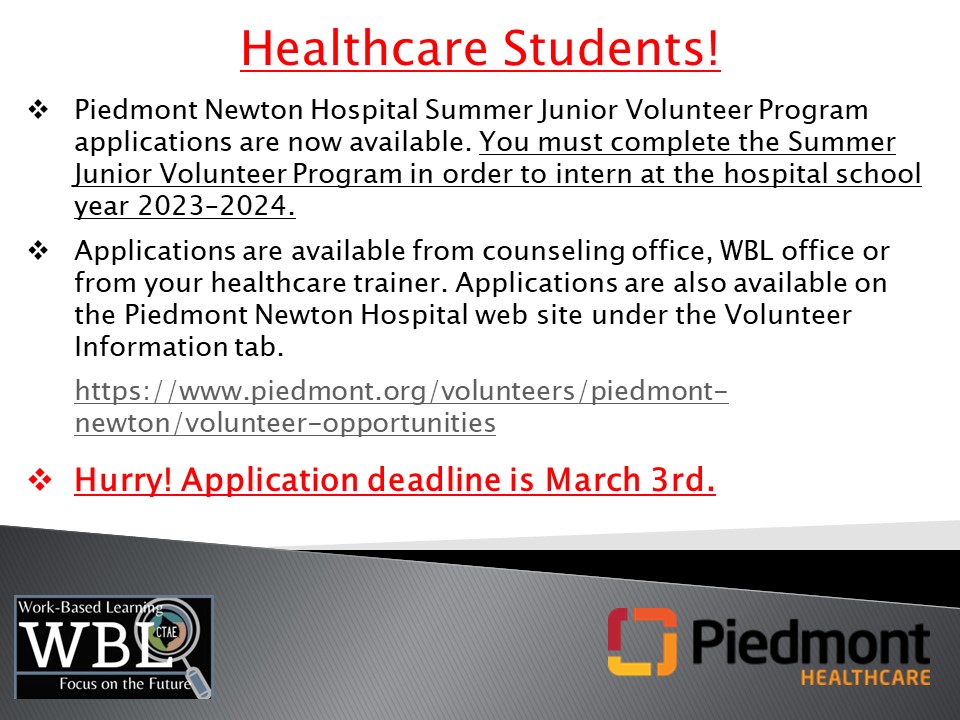 Debra Lary (@nccawbl) on Twitter photo Attention current healthcare sophomores & juniors! <a href="/AlcovyHS/">Alcovy High School</a> <a href="/EHS_Eagles/">Eastside High School</a> <a href="/Newton_High/">Newton High School</a> <a href="/NCCA_Covington/">NCCA</a> <a href="/NCCA_STEM/">NCCA STEM Institute</a> <a href="/NccaHosa/">NCCA HOSA</a> Attention current healthcare sophomores & juniors! <a href="/AlcovyHS/">Alcovy High School</a> <a href="/EHS_Eagles/">Eastside High School</a> <a href="/Newton_High/">Newton High School</a> <a href="/NCCA_Covington/">NCCA</a> <a href="/NCCA_STEM/">NCCA STEM Institute</a> <a href="/NccaHosa/">NCCA HOSA</a>
