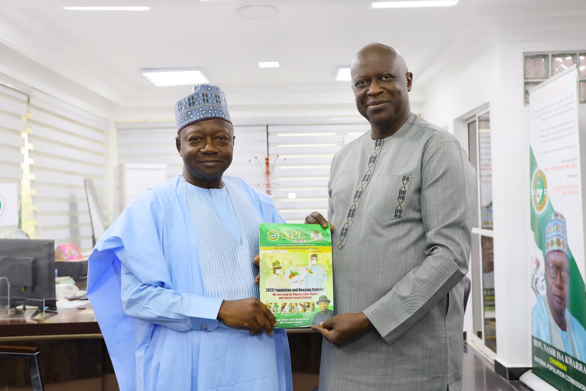 natpopcom's tweet photo. #PhotoNews: The Chairman of National Population Commission, Hon. Nasir Isa Kwarra, fnsa, today received in audience the UNICEF Chief Child Protection, Abuja, Ibrahim Sesay at the Commission’s Headquarters in Abuja.
#DigitalCRVS https://t.co/U4Yed88PDD