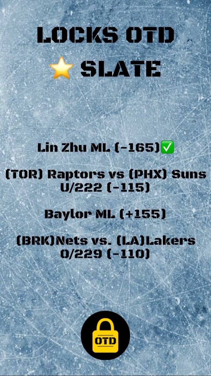 TheLocksOTD's tweet photo. Free ⭐️ (1 unit) slate of the day (1/30)
Let’s ride 🏂 this hot streak🔥🥱
See y’all at the cashier🫡
#sportsbetting #touchdown #baylor #raptors #netsvslakers #gambling #sportsbet #freebet #freeslate @theffrobot #NFLPlayoffs https://t.co/UeYaCk8oDx