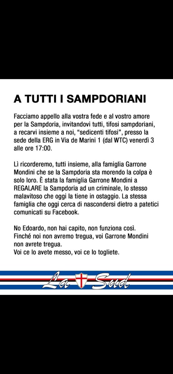 IL RESPONSABILE, ERI SEI E SARAI SEMPRE TU, GARRONE.

#Sampdoria