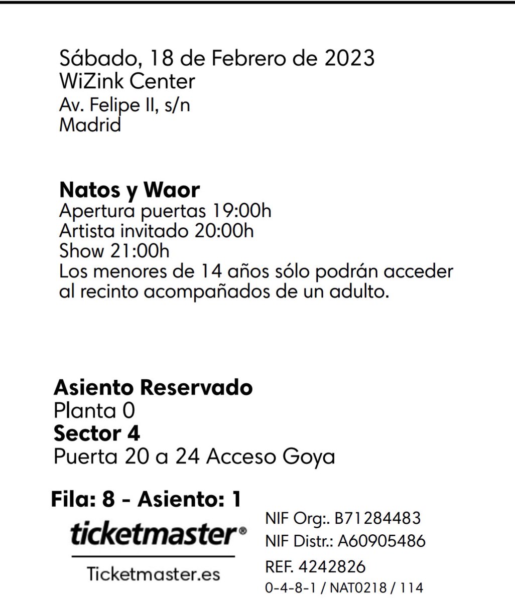 raulhdezgarcia's tweet photo. Vendo 2 entradas para el concierto de @NatosyWaor para el próximo día 18 de febrero en MADRID, se venden al mismo precio que se compraron. https://t.co/YT3fbojWPY