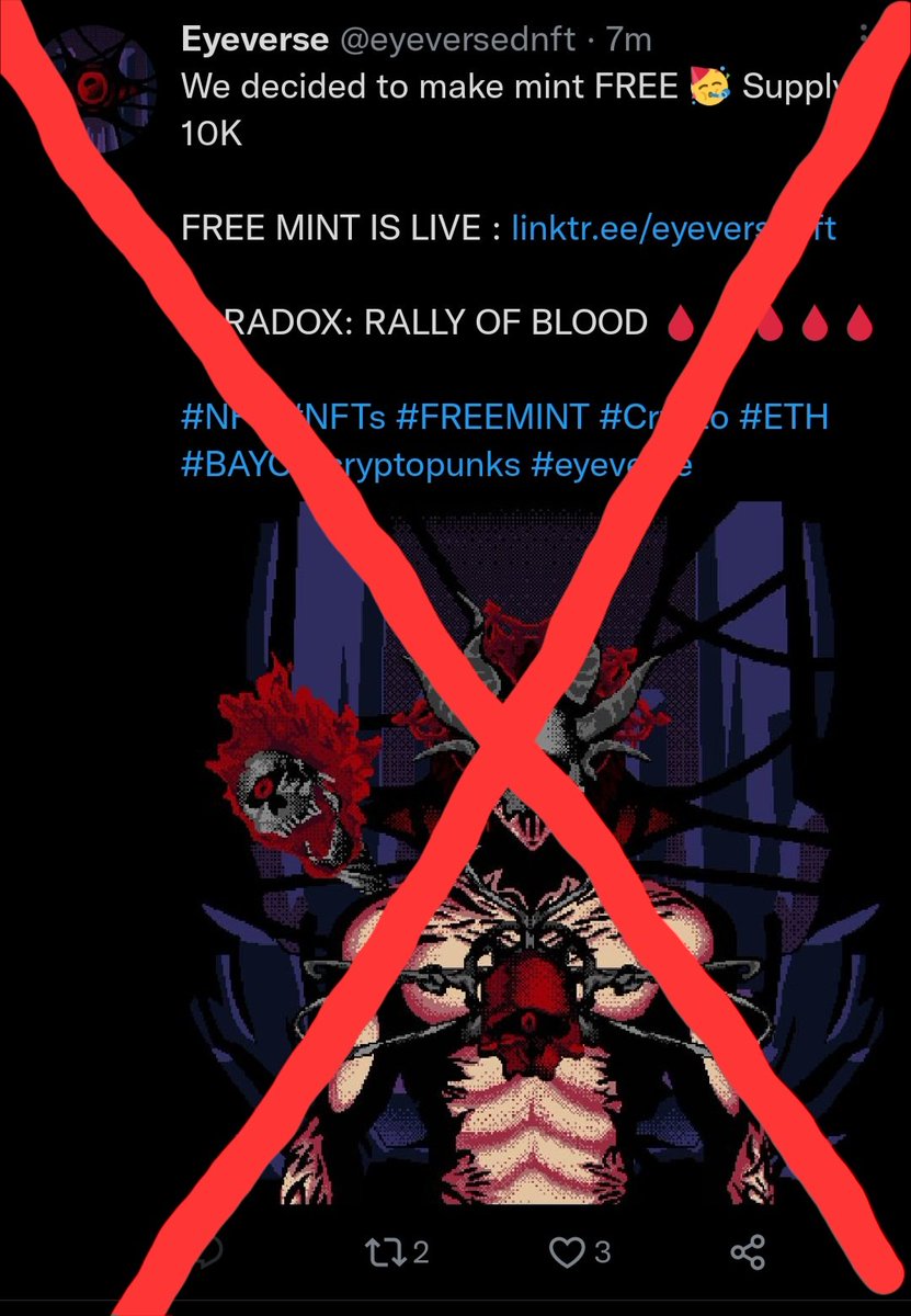 EmikxOne's tweet photo. Don't be Fooled by IMPOSTERS who move you, in fear
Grifters seek to drain you as the mint time draws near
Follow the Correct Account @EyeVersed, and None Else
Report Spam Links and stay wary of the tells
👁👁🩸🩸
#ParadoxMint #15Hours https://t.co/NpTjI0ujIq