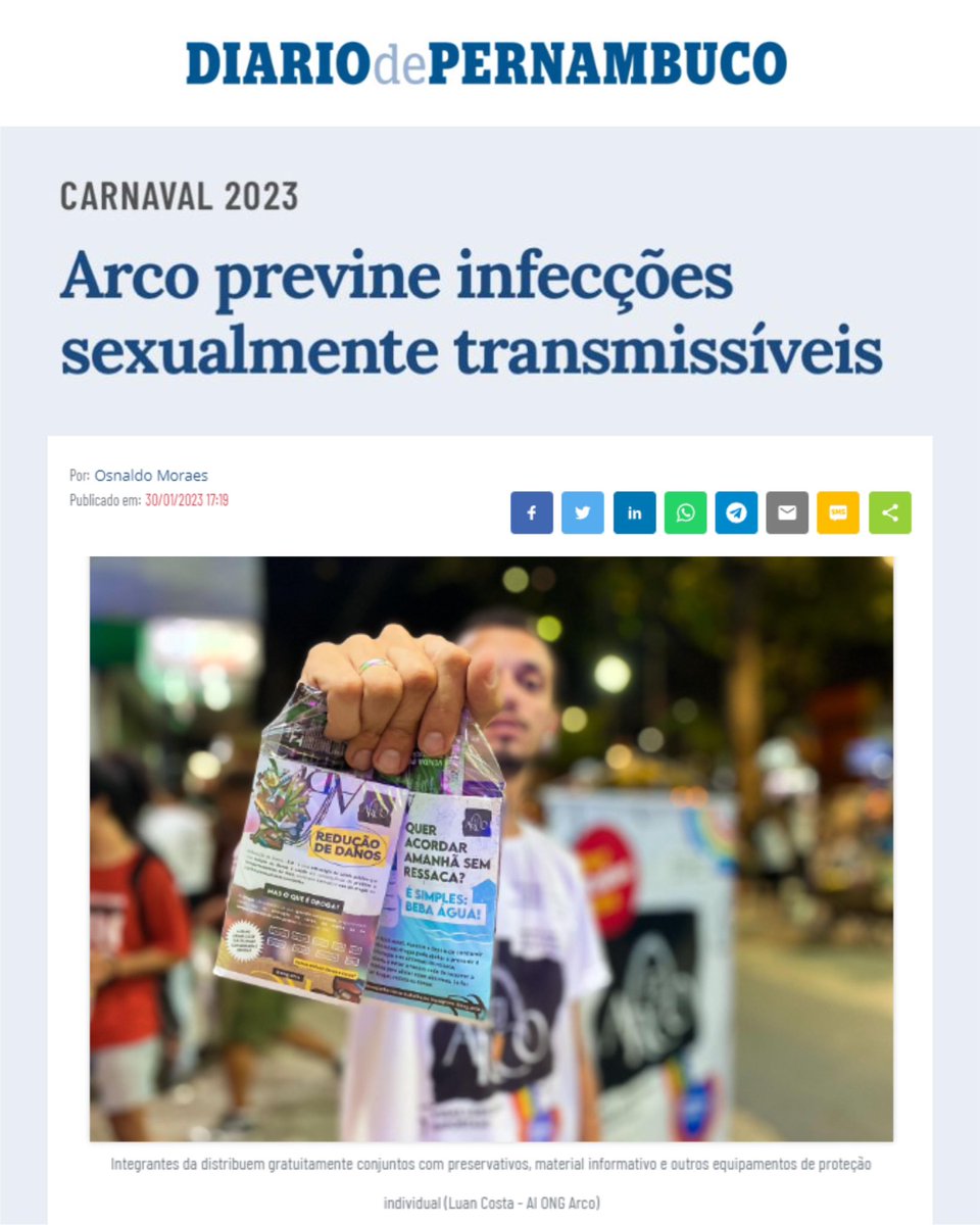 ong_arco's tweet photo. O @DiarioPE divulgou hoje as nossas ações de Redução de Danos e prevenção à ISTs. Nesse carnaval, vamos levar cuidado para as pessoas. Se for usar drogas, reduza os danos. #LGBT #HIV #prevencao https://t.co/hzKCgNYknk