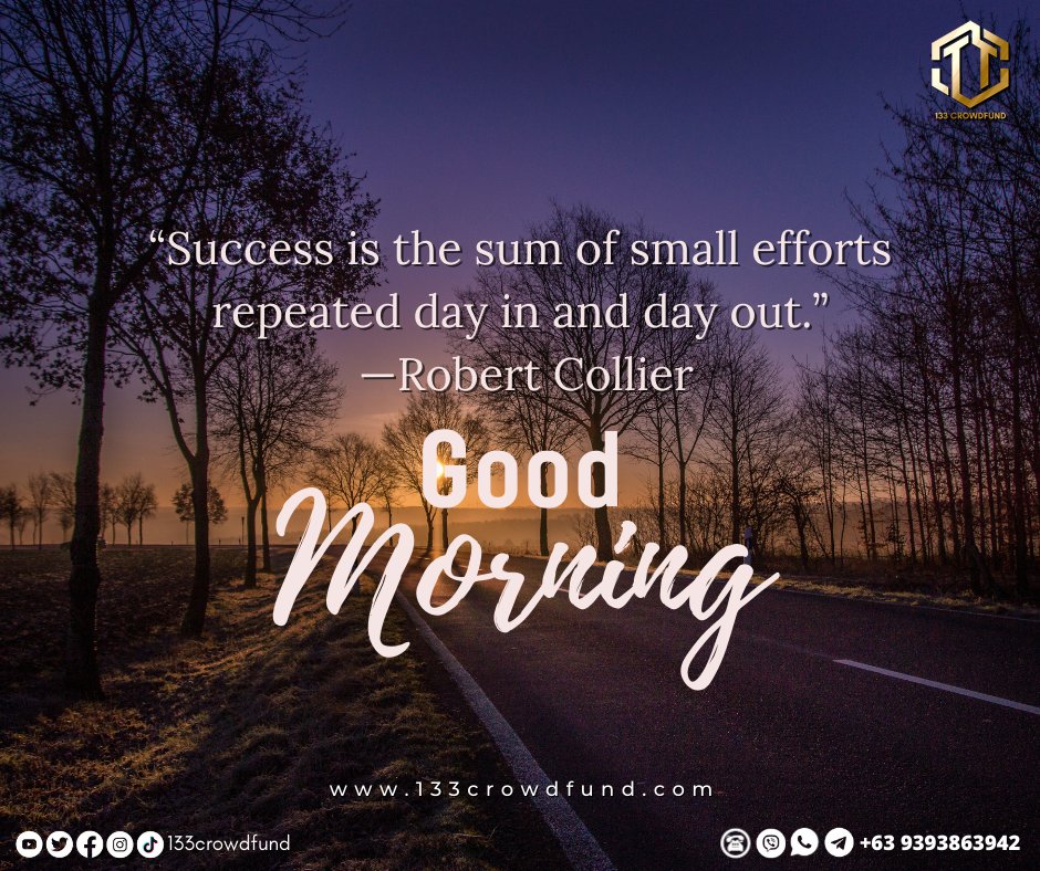 133crowdfund's tweet photo. Good morning❤🌞
“Success is the sum of small efforts repeated day in and day out.” —Robert Collier
Message us for more information, Go visit and register to our website https://t.co/PgKPAqhqJj
#goodmorning #itsabeautifulmorning #positiveenergy #happy #future #successquote https://t.co/9YiAmqjsc7