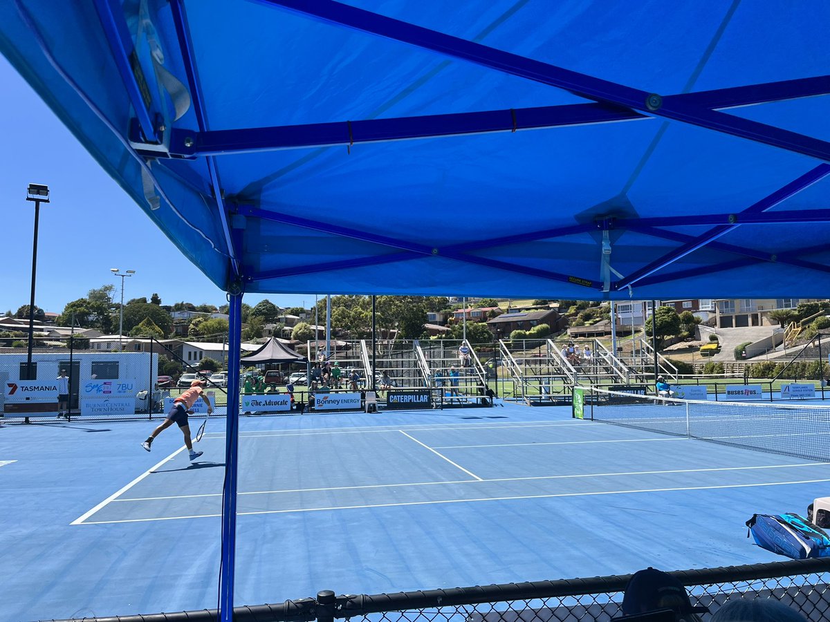 AJFair85's tweet image. A lovely day for some tennis in #Burnie 
#AusOpen doubles champ Rinky Hijikata in action in his opening round clash with Yusuke Takahashi at the Burnie International.