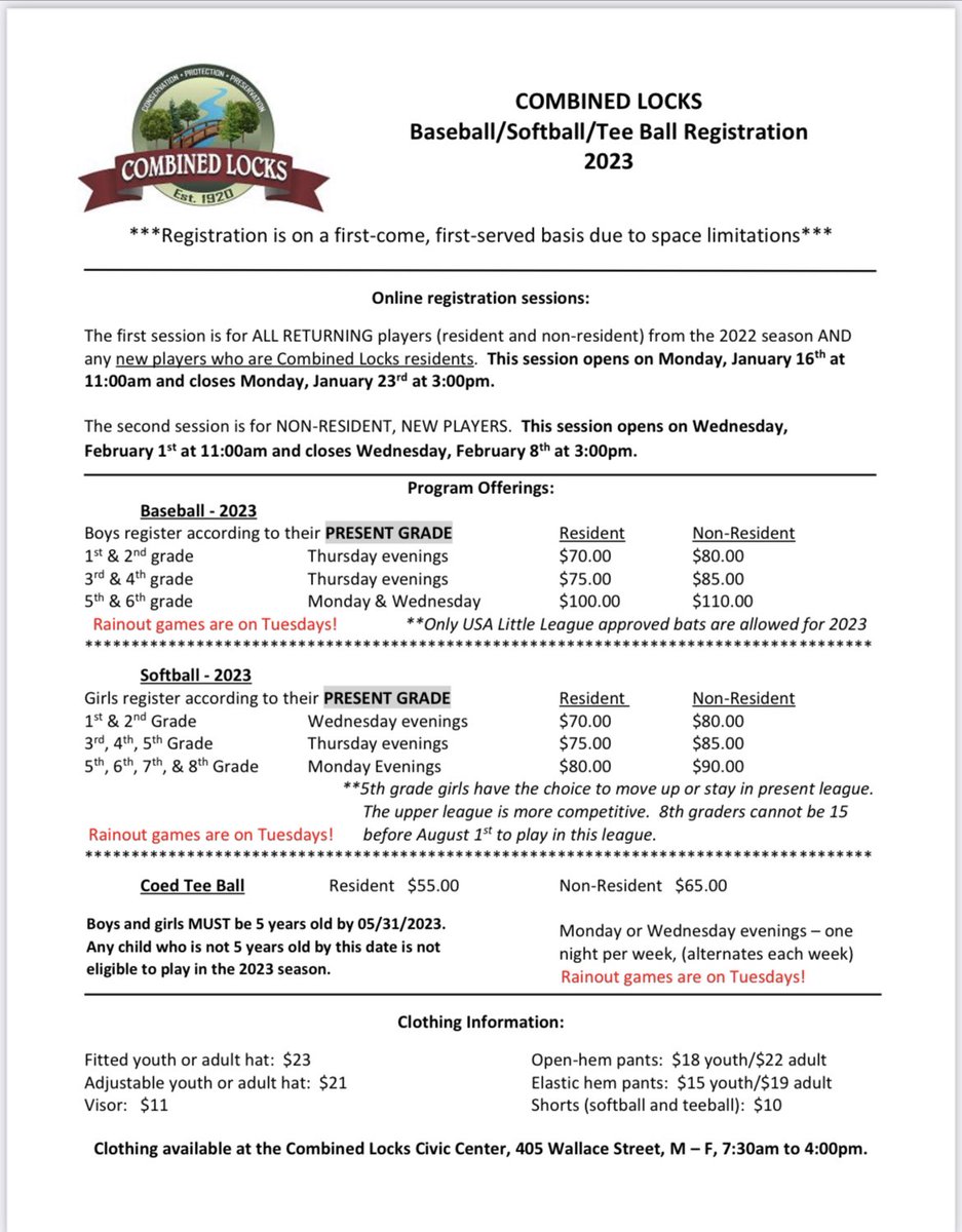 CLRecreation's tweet photo. Just a reminder our new player sign up begins Wednesday, February 1st at 11:00 am. Can’t wait for another great summer of ball! https://t.co/CR5mwBB3TF