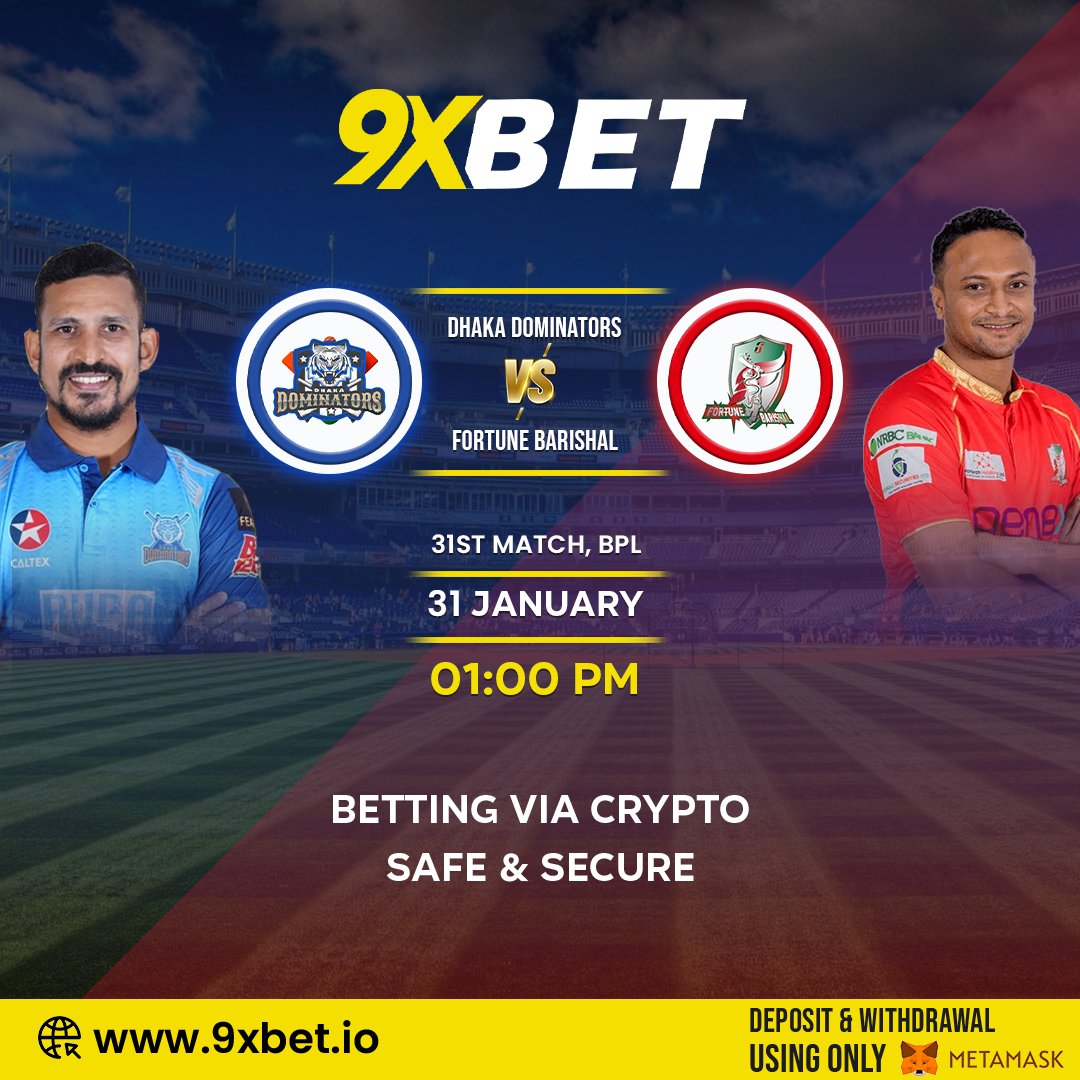 Don't miss a chance for betting on this match,
Dhaka Dominators vs fortune Braishal
The 31st BPL match is at 1:00 pm

9xbet.io

#9xbet #sports  #casino  #bettingtips  #cricket  #sportsbetting