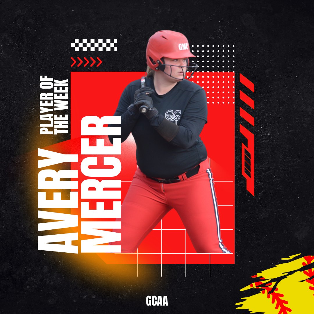 GMCJCSB's tweet photo. Congratulations are also in order for sophomore 1st baseman @averymercer21 ! Avery earned @THEGCAA Player of the Week honors, going 8-17 at the plate this weekend, giving her a .471 BA. She also had 4 RBI's, 2 doubles and 1.000 fielding %! https://t.co/G5X3tMHaXf