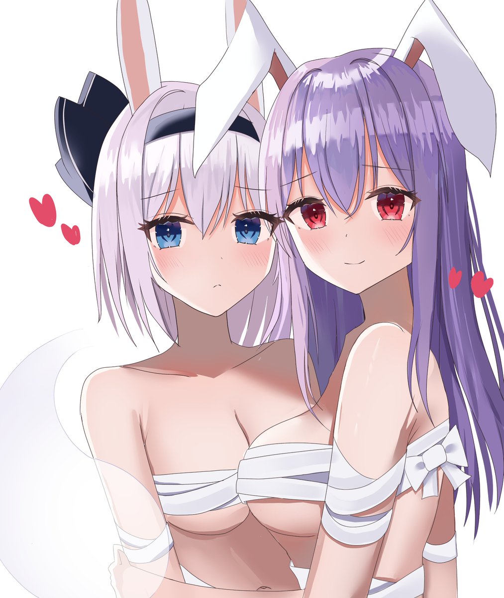 2girls animal ears bandages bangs black hairband blue eyes blush  illustration images