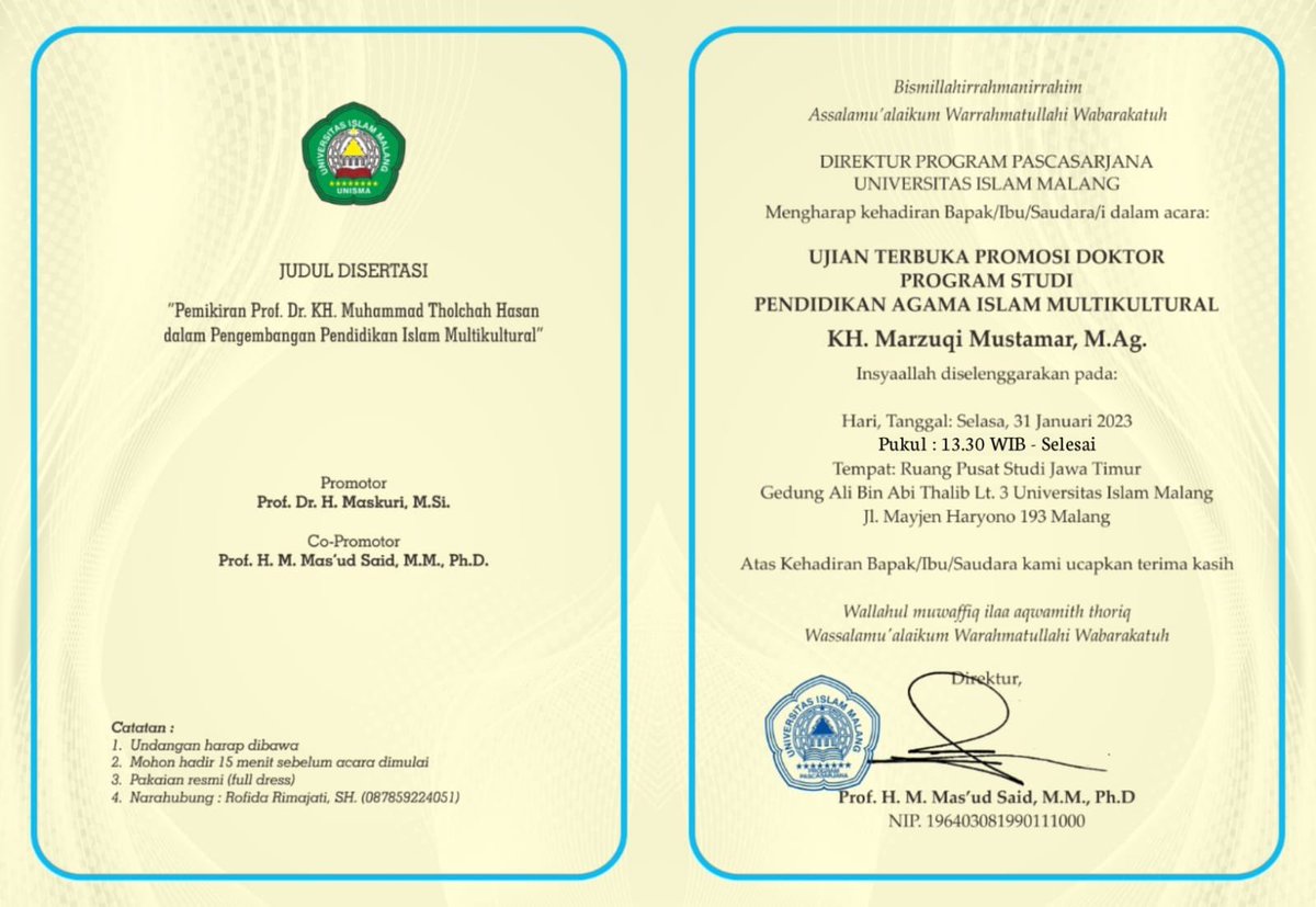 Abah kami akan melaksanakan ujian terbuka promosi doktor -admin