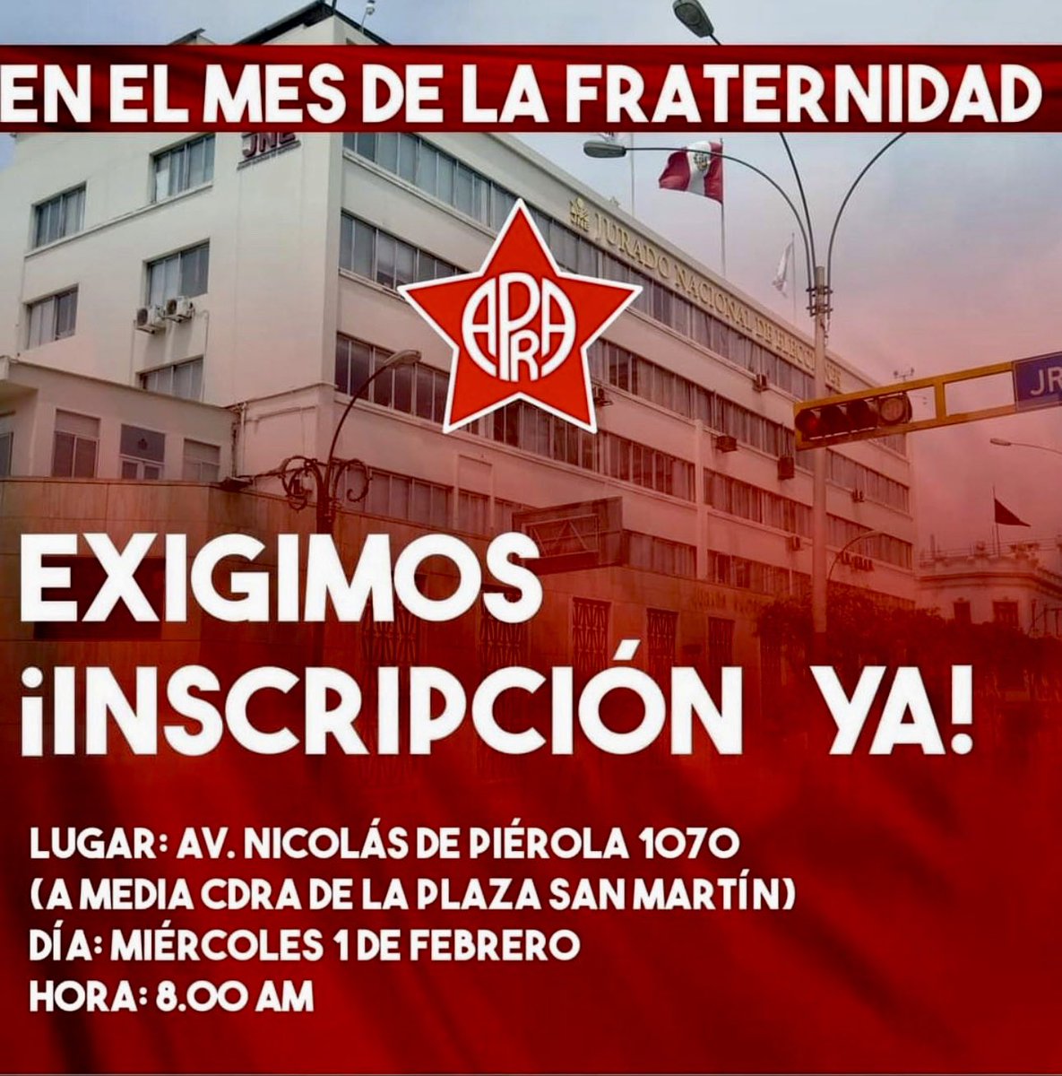 Hoy 30 de enero el JNE ha notificado que el #APRA ha cumplido con todos los requisitos para su Inscripción.
Más vale curarse en salud, porque las bases del aprismo iban a visitar al antiaprista de Salas en su propia puerta.
¡El APRA Vuelve!
¡Viva el APRA!
