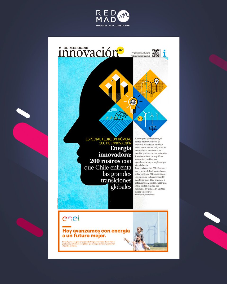 redmad_chile's tweet image. Las socias #REDMAD, Viviana Meneses y Gloria Maldonado @glo_maldonado_f , fueron destacadas en el especial por las 200 ediciones del cuerpo de Innovación de @elmercurio_cl titulado “Energía innovadora: 200 rostros con que Chile enfrenta las grandes transiciones globales”.